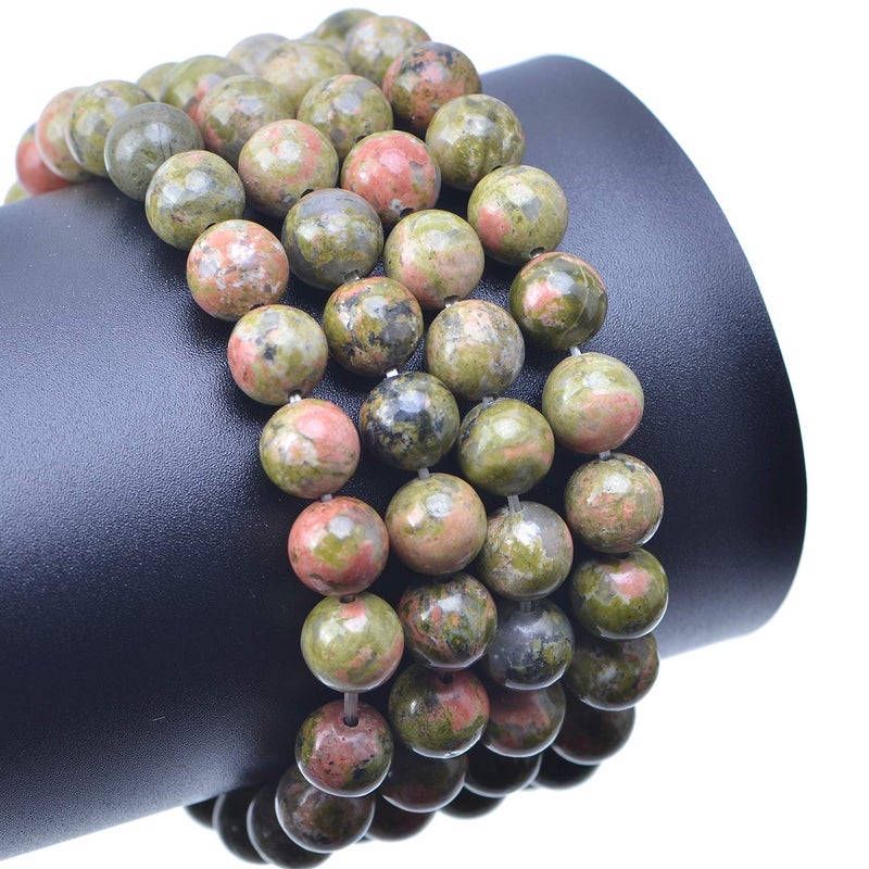 LPBeads 100PCS 8mm Natural Unakite Beads Gemstone Round Loose Beads for Jewelry Making with Crystal Stretch Cord - Image 4